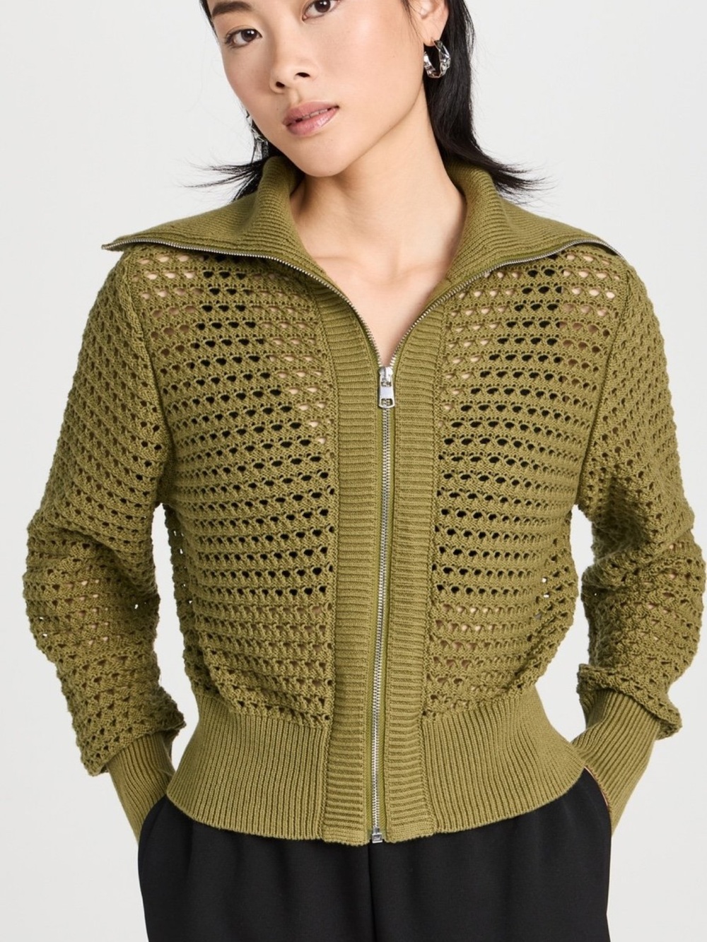 Varley Green Eloise Full Zip Knit Sweater Size Small